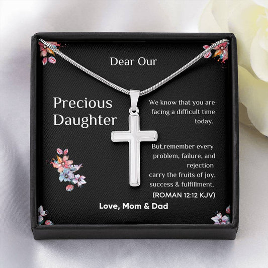 Gift for Daughter | From Mom & Dad | Faith for Facing Difficult Time | Cross Necklace